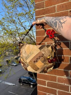 Coach Carly Patchwork Suede Shoulder Bag in Beige and Brown